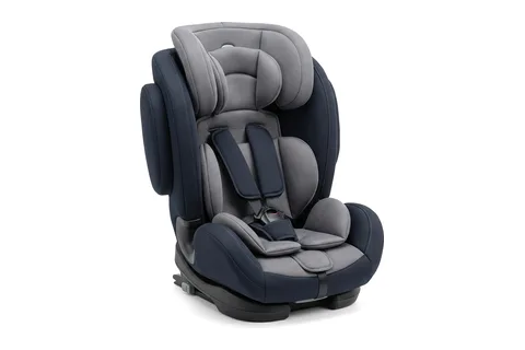 Grey and navy child car seat with harness